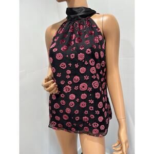 ramy brook top medium Curved Flowers Velvet Halter Closed With Bow
